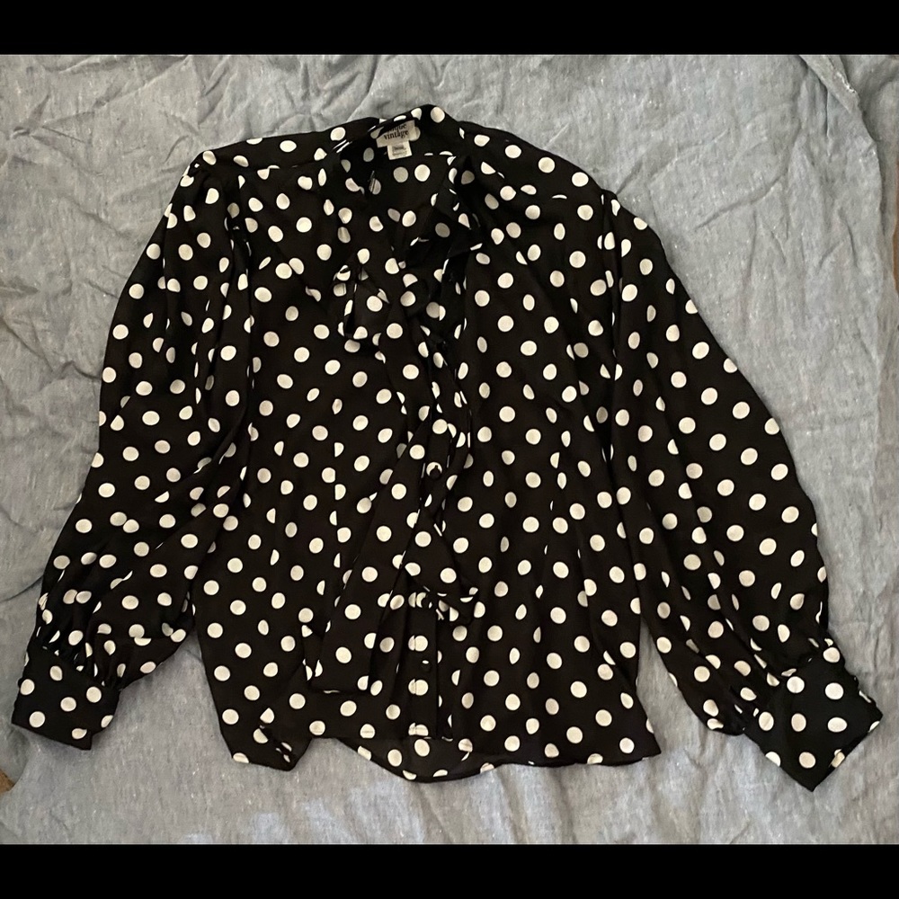 Black and white polka dot neck tie Gwen blouse